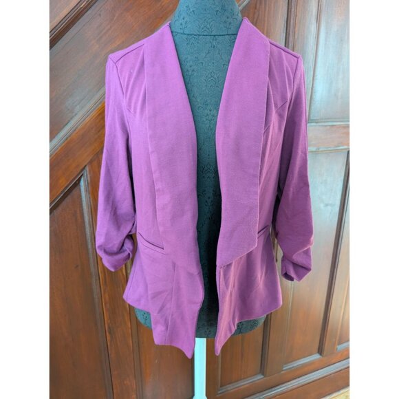 Torrid Purple Open-Front Blazer With Ruched Sleeves Womens Size 00 sm - Picture 1 of 8